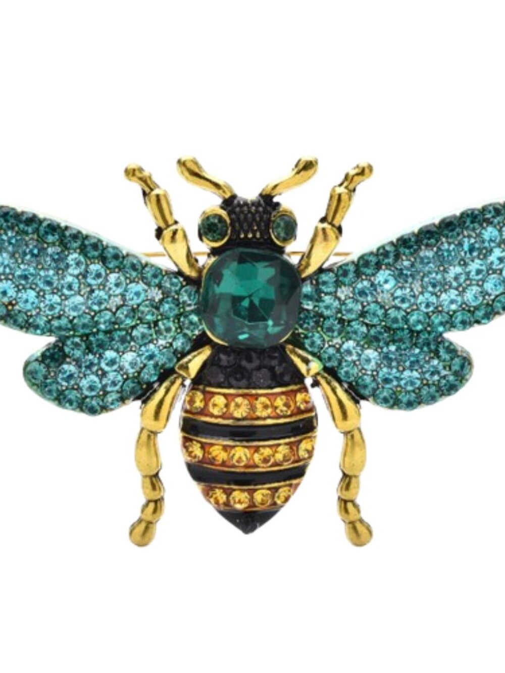Blue Rhinestone Bee Brooch Pin Gold Tone Insect Statement Fashion Jewelry Gift